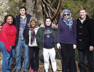 SGA retreat in January. From left: Marshonntri Reid, Student Life coordinator; Alex Gordon, Juanita Barr, Typhani Payne, Hedaya Othman and Adam Smith. (Photo by Bill Roa)